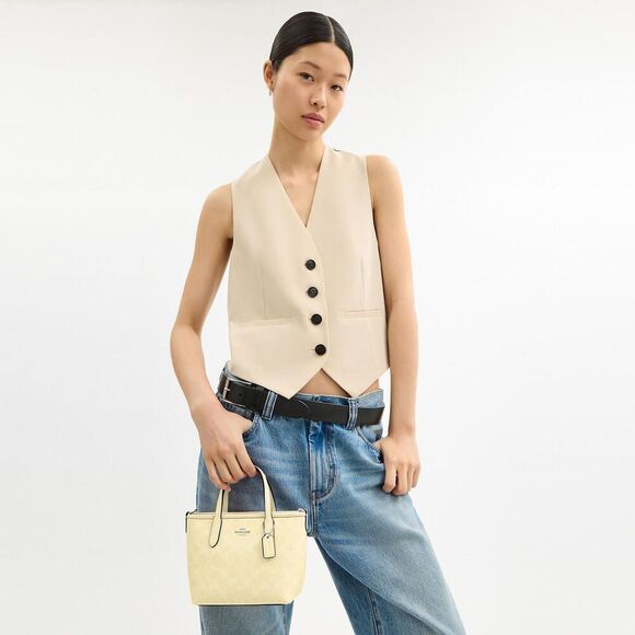 Coach City Mini Tote Bag In Signature Canvas Butter Yellow Crossbody Purse - Picture 15 of 15